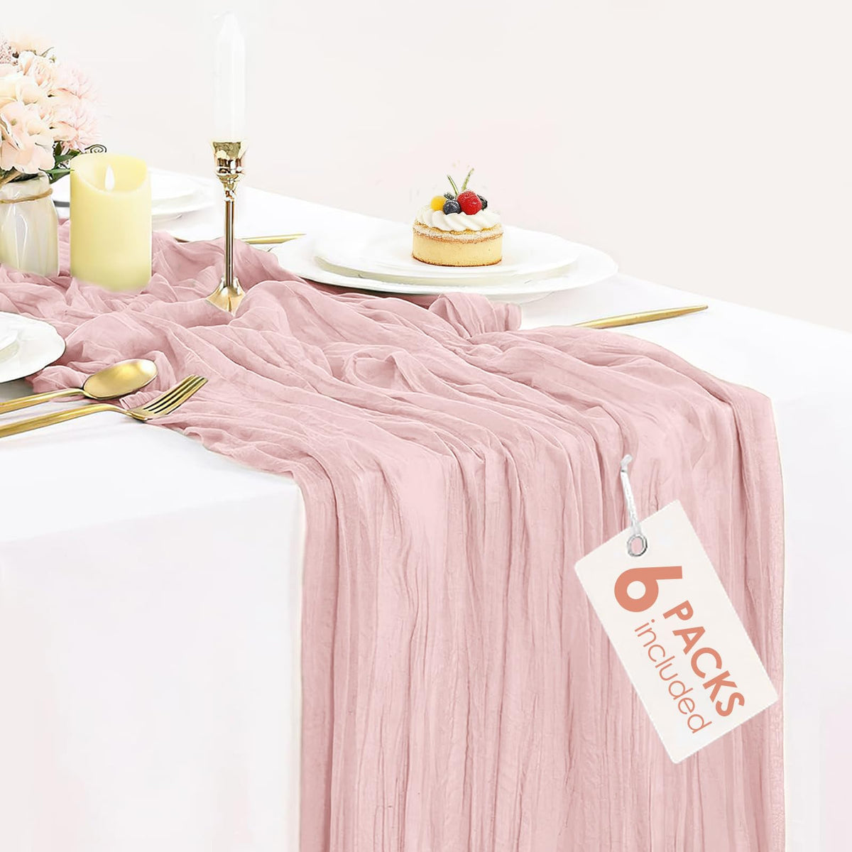 12 Pack Champagne Cheesecloth Table Runner 35x120 Inches, Summer Cheese Cloth Table Runner 10FT Boho Sheer Gauze Runner for Bridal Shower Wedding Baby Shower Party Decor
