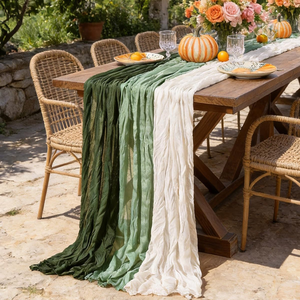 Sage Green Cheesecloth Table Runner Fall Wedding Birthday Party Home Decor