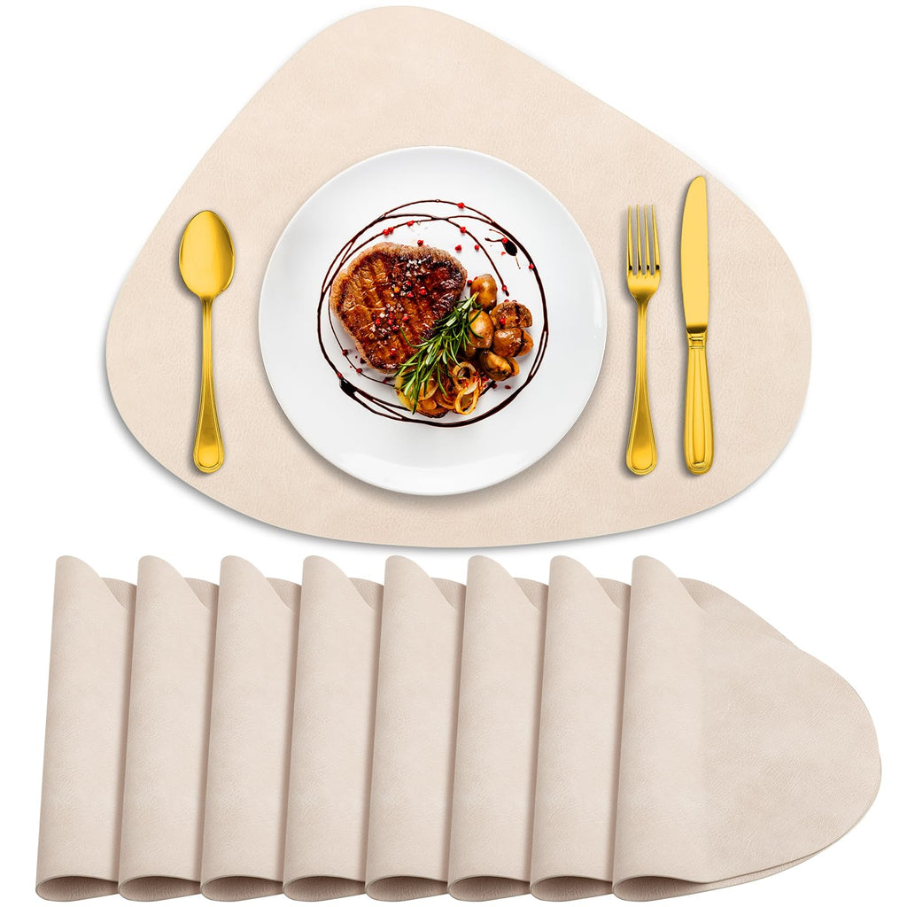 ADRIMER Placemats, Heat Resistant Round Placemats Set of 4 Washable 13 x 17 Inch, Waterproof Table Mats for Kitchen, Dining Room Table Christmas Decor, Turmeric Brown+Camel+Green+Blue