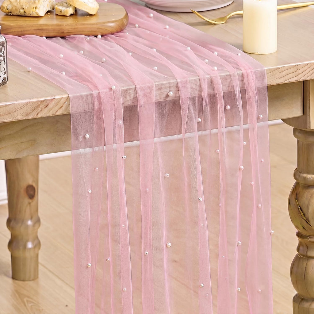 Artoid Mode 6-Pack Pearl Beige Gauze Table Runner 10FT Home Decor