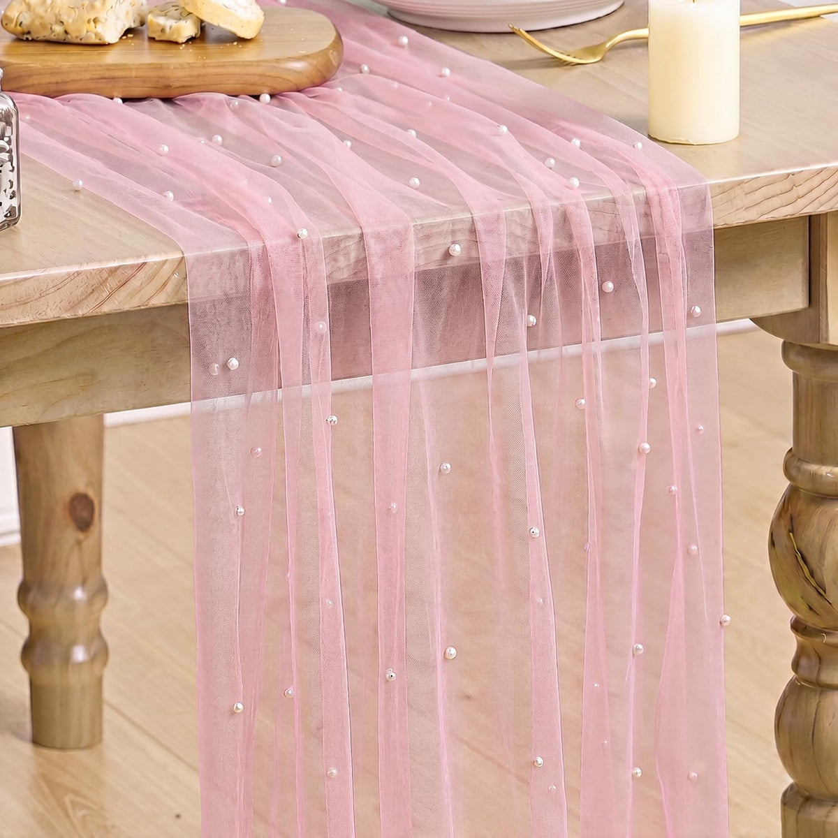 Artoid Mode 6-Pack Pearl Beige Gauze Table Runner 10FT Home Decor