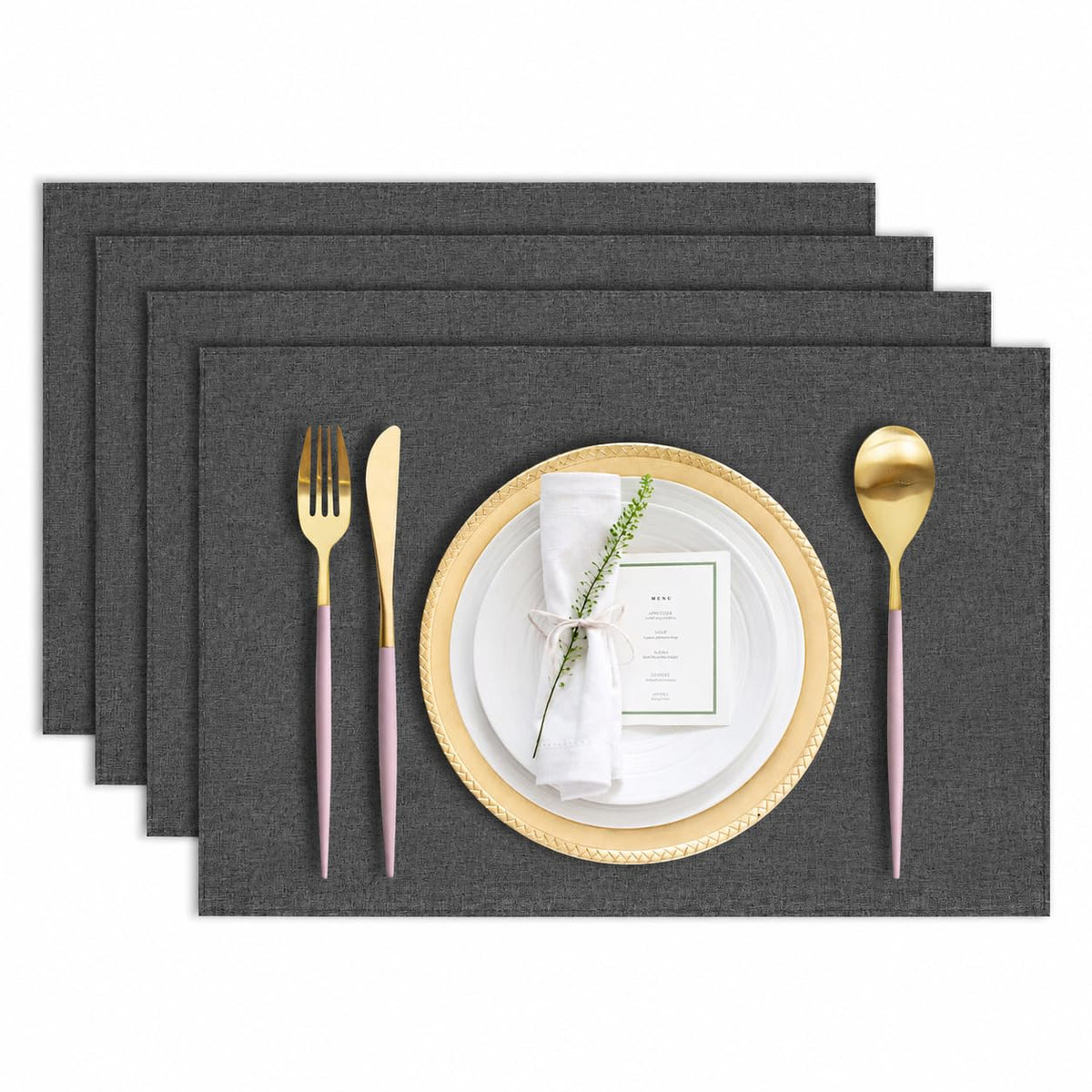 Cloth Placemats Set of 6, Cotton Linen Blend Machine Washable Durable Linen Table Mats, Heat Resistant Placemats Wrinkle Free Place Mats for Dining Table, Easy to Clean (Navy Blue, 6)