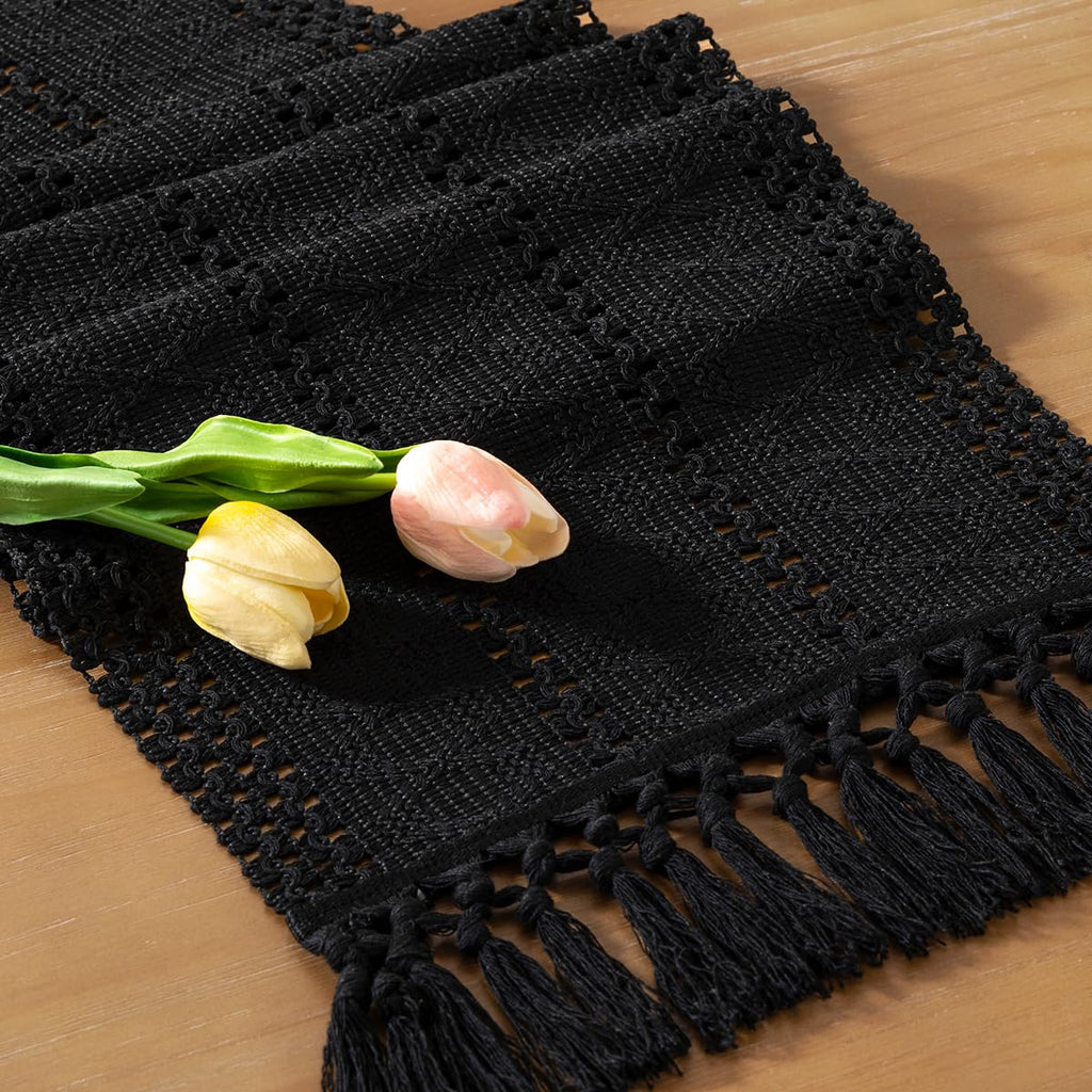 Boho Table Runner Fall Farmhouse Burlap Dining Dresser Scarf Home Decor