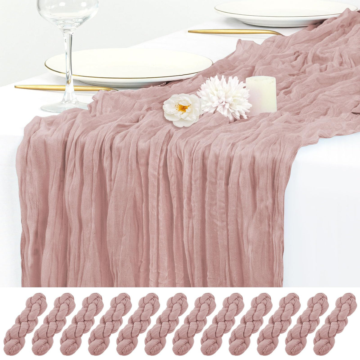 12 Pack Beige Cheesecloth Table Runner 17x108 Inch Boho Gauze Cheese Cloth Table Runners Rustic Sheer Runner for Wedding Party Baby Shower Birthday Home Decor