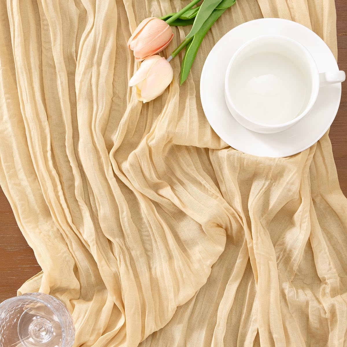 6 Pack Champagne Gold Cheesecloth Table Runner Fall Wrinkled Runner
