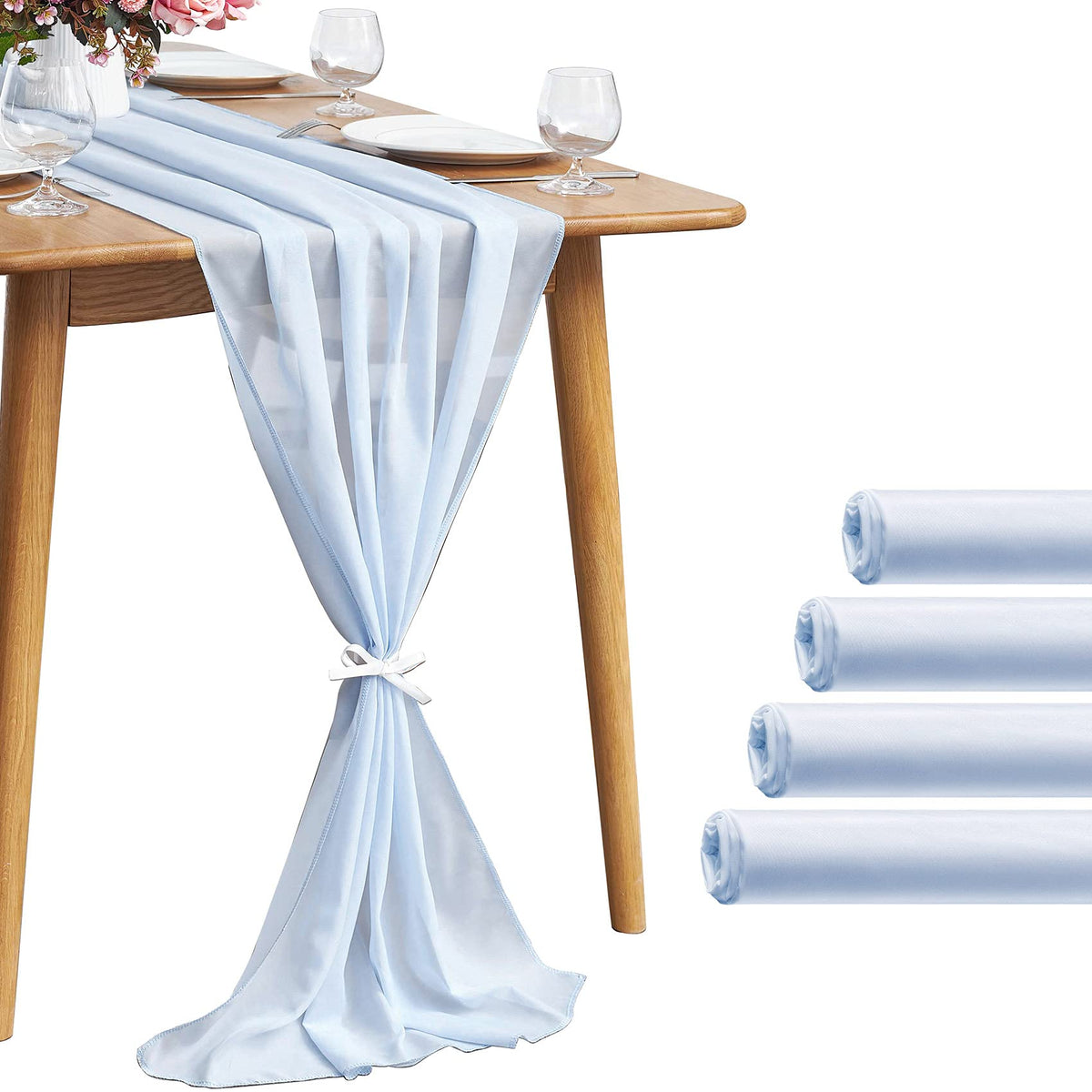 Pufogu 5 Pack 10Ft Light Yellow Chiffon Table Runner Sheer 29x120 Inch