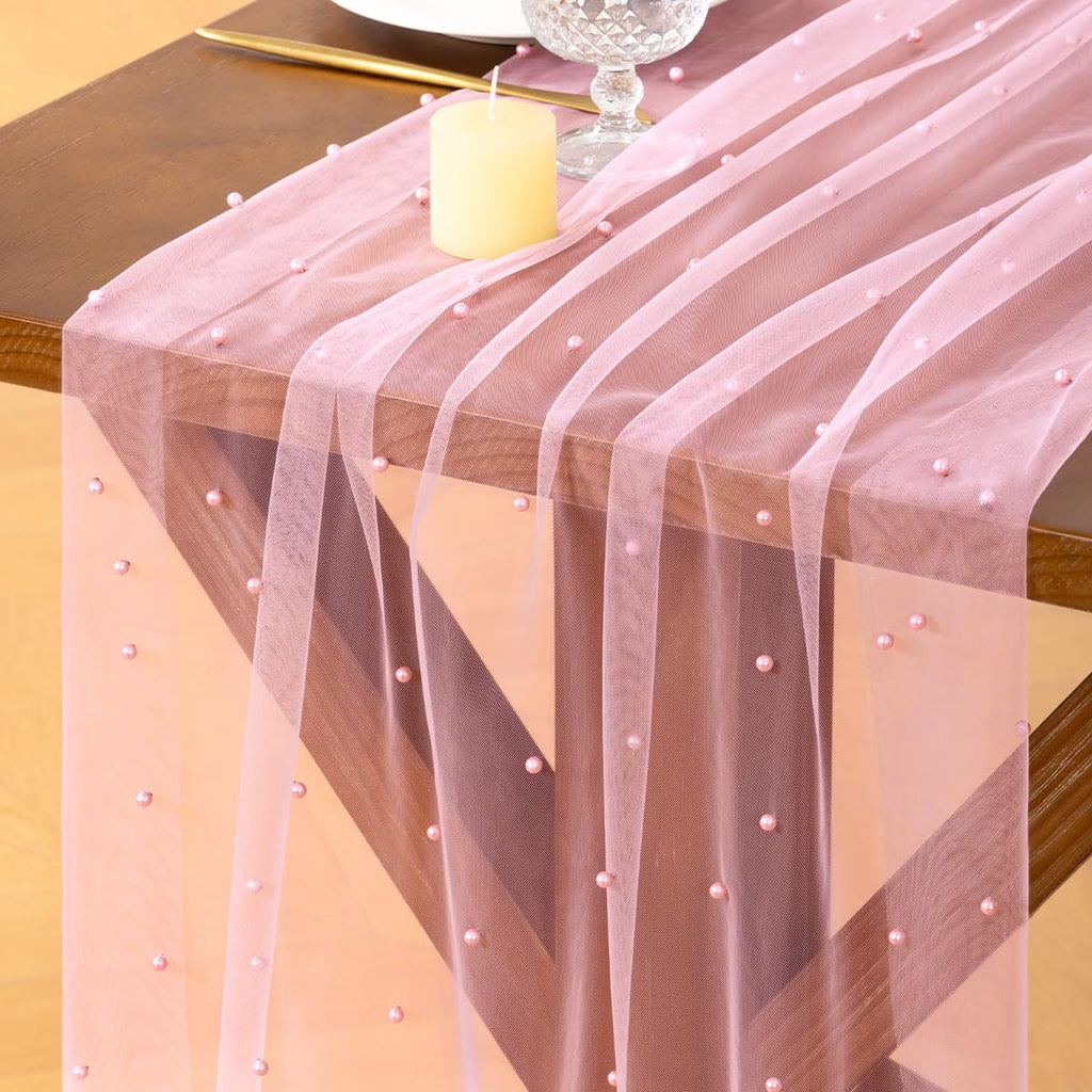 Socomi Pearl Table Runner Fall Tulle Gauze Sheer Wedding Party Home Decor