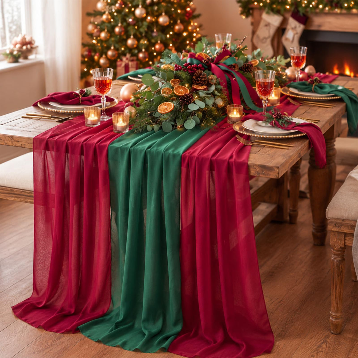 Boao 6 Pcs Fall Burnt Orange Party Decorations Chiffon Table Runners