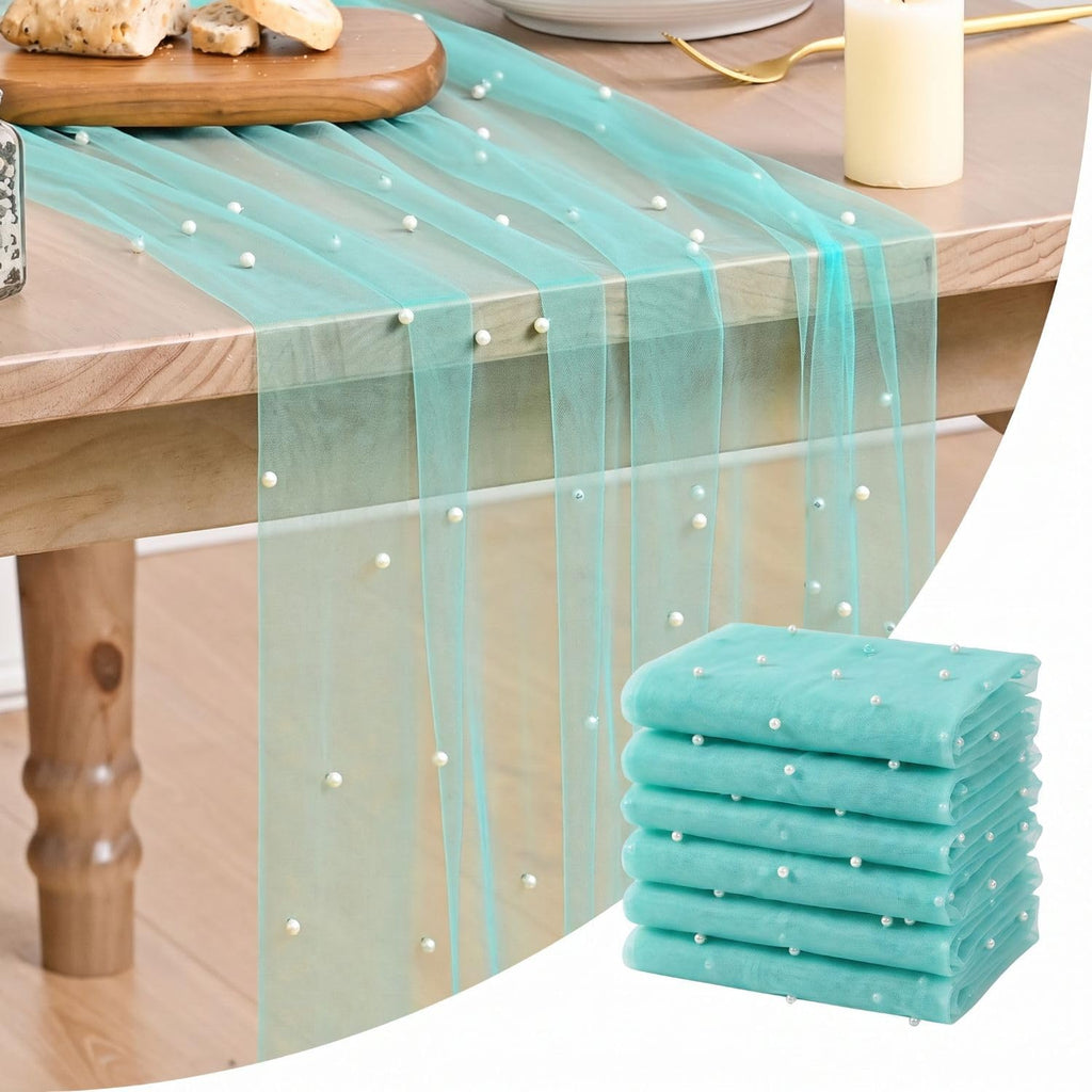 Artoid Mode 6-Pack Pearl Beige Gauze Table Runner 10FT Home Decor