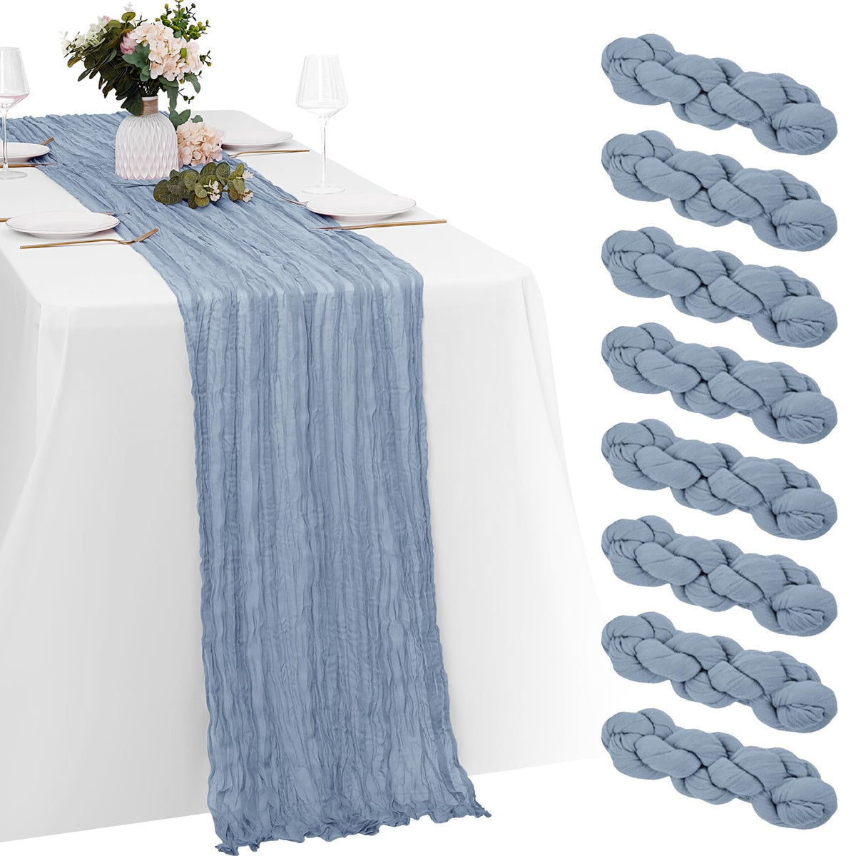 8 Pack Black Cheesecloth Table Runners 20x120 Inch Gauze Table Runner Cheese Cloth 10FT Black Table Runner Rustic Sheer Runner for Wedding Baby Shower Birthday Party Table Decor