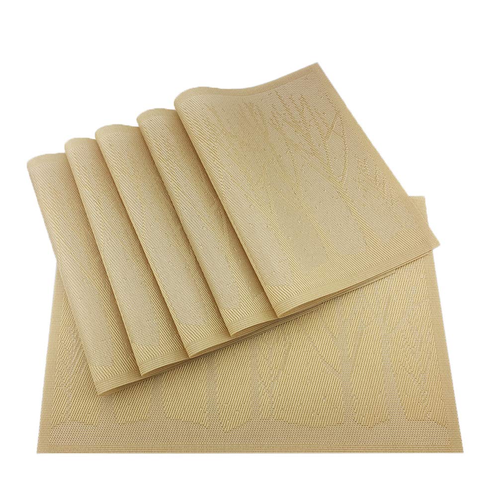 Place Mats PVC Set of 6, Table Placemats Set of 6 PVC Woven Vinyl Place Mats Table Mats Natural Color (6 pcs, Silver Tree)