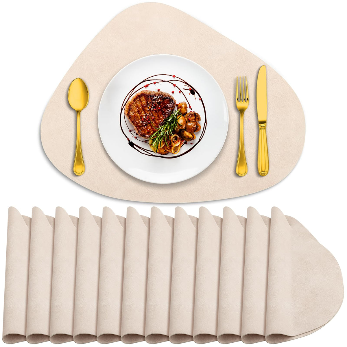 ADRIMER Placemats, Heat Resistant Round Placemats Set of 4 Washable 13 x 17 Inch, Waterproof Table Mats for Kitchen, Dining Room Table Christmas Decor, Turmeric Brown+Camel+Green+Blue