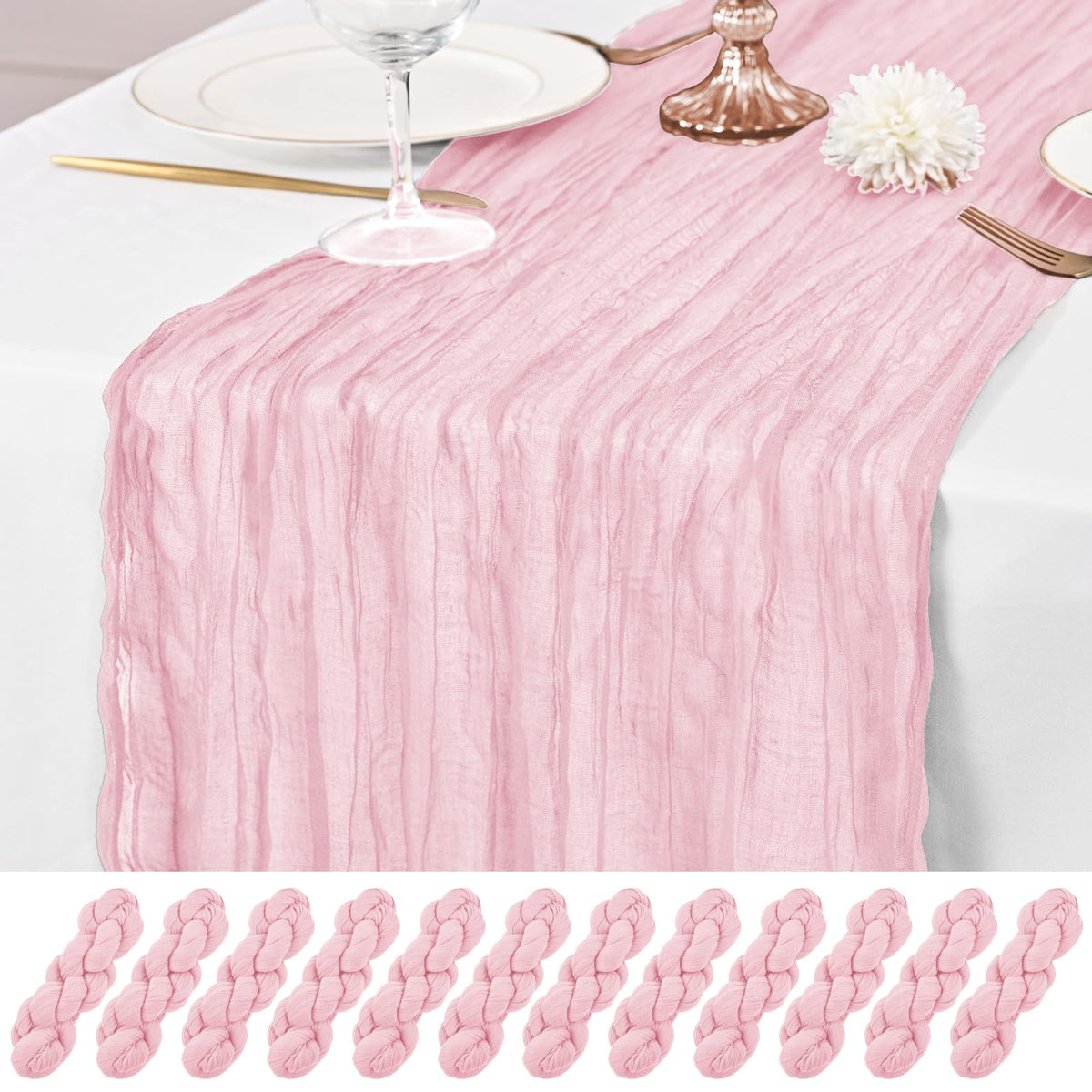 12 Pack Ivory Table Runner 10Ft Cheesecloth Table Runner Rustic Gauze Table Runners Romantic Long Cream Sheer Fabric Cheese Cloth Table Runners for Wedding Party Bridal Baby Shower
