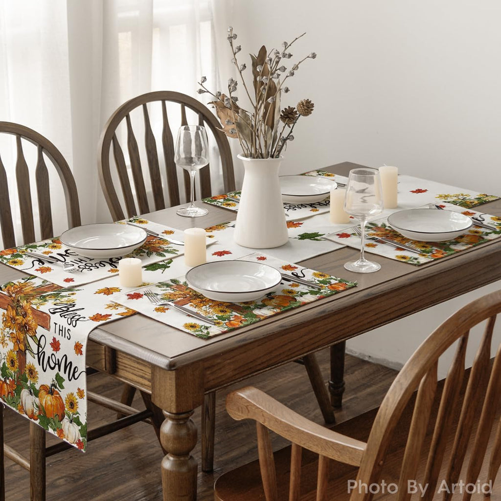 Artoid Mode Pumpkins Floral Fall Placemats Set of 4-12 x 18 Inch