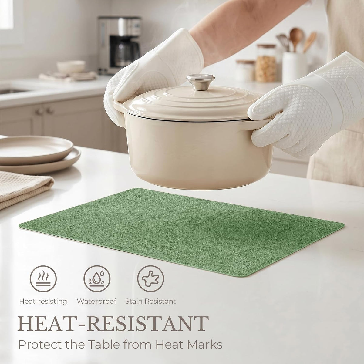 Romanstile Faux Leather Vinyl Placemats Set of 6, Dark Green