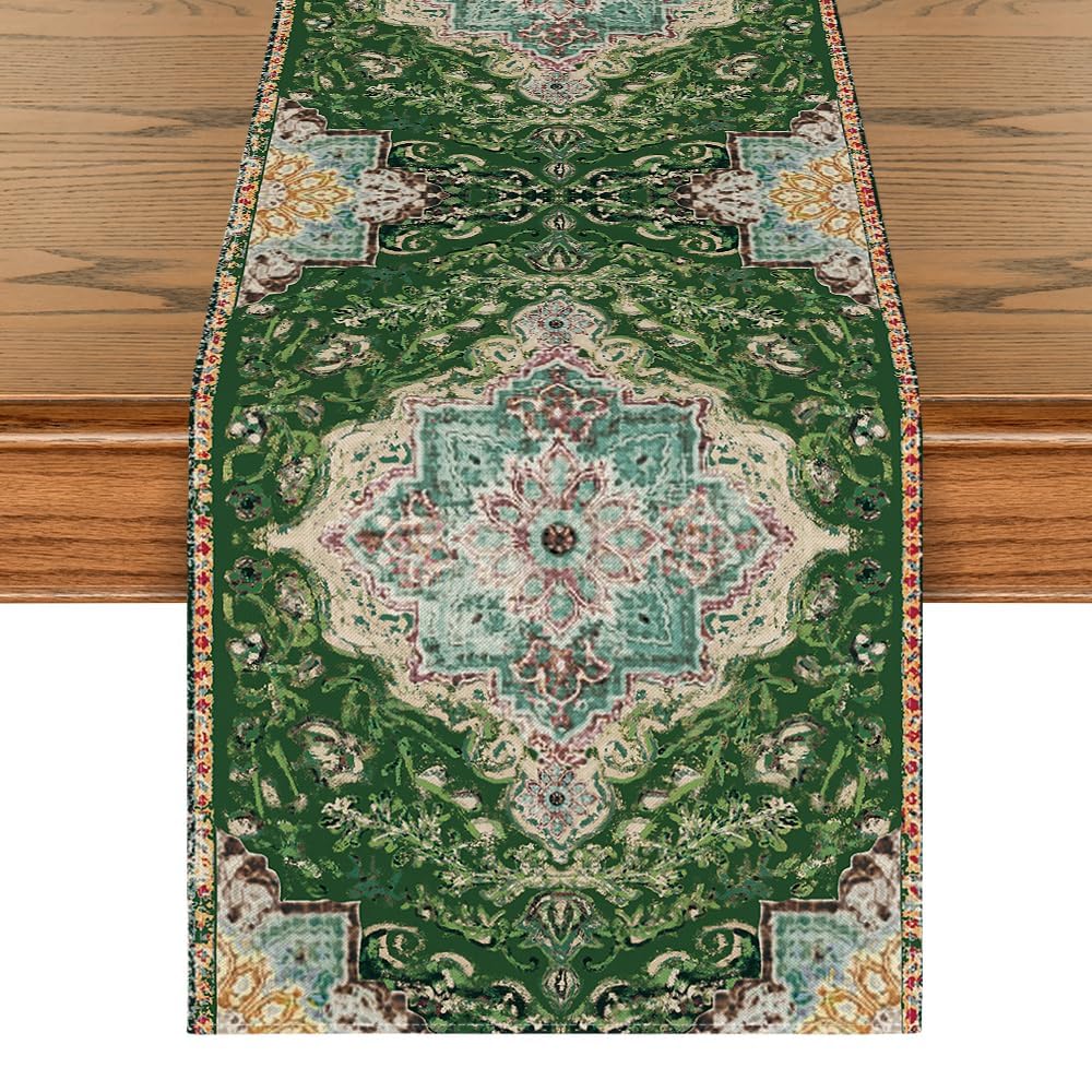 Artoid Mode Boho Bohemia Style Orange Table Runner, Country Rustic Farmhouse Magical Fall Kitchen Dining Table Decoration for Home Party Decor 13x72 Inch
