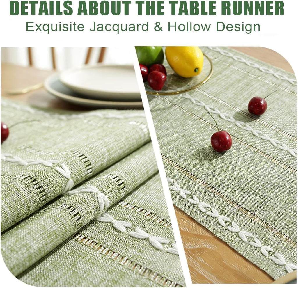 Rustic Linen Table Runner, Sage Green Table Runners 72 inches Long