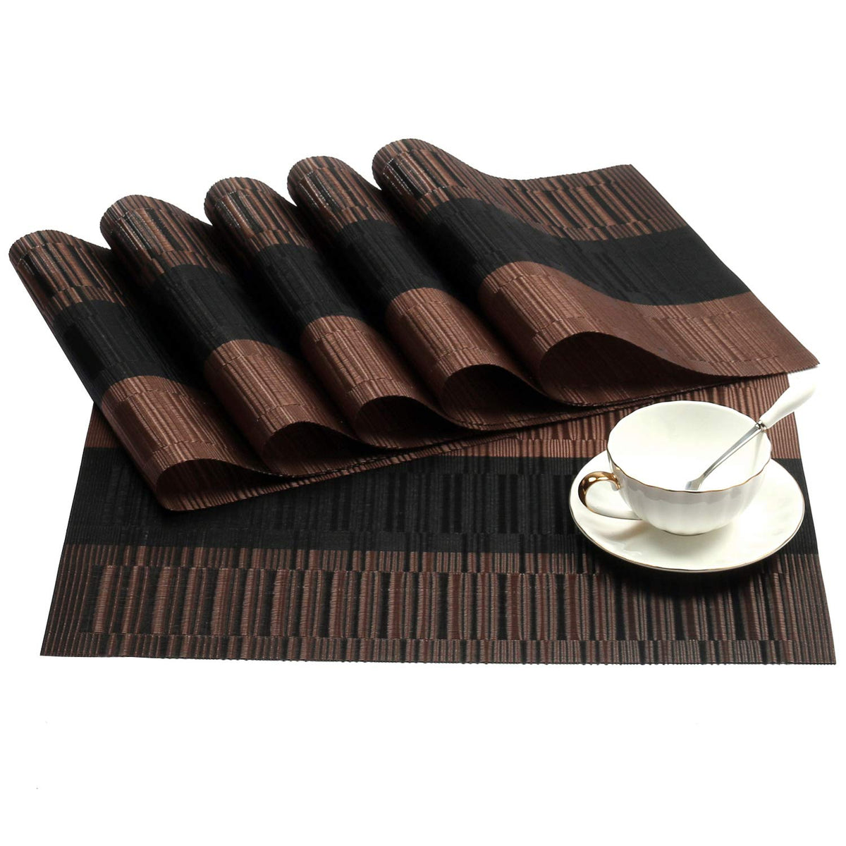 SHACOS Teal Blue Woven Placemats Set of 6 Place Mats for Dining Table