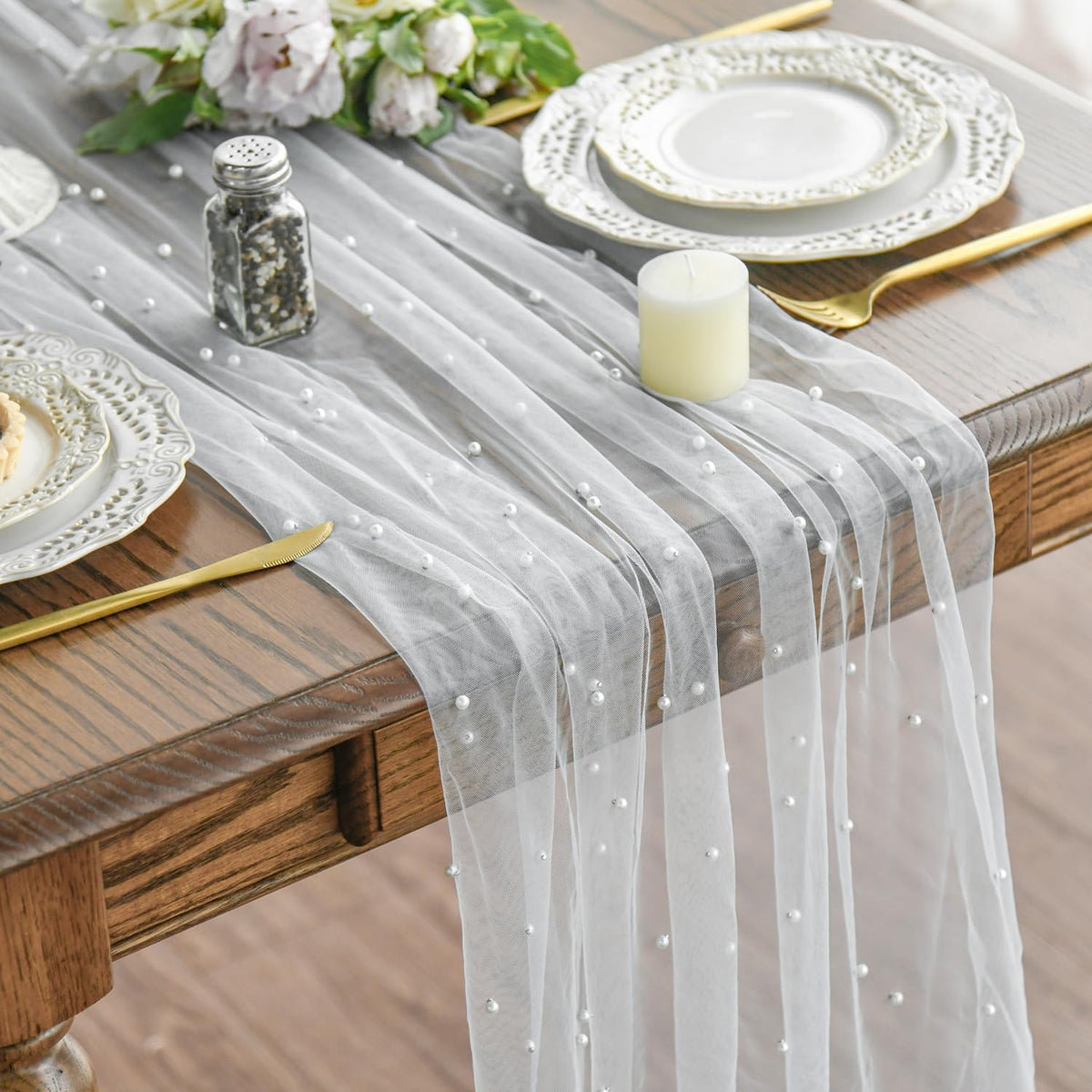 Artoid Mode 6-Pack Pearl Beige Gauze Table Runner 10FT Home Decor