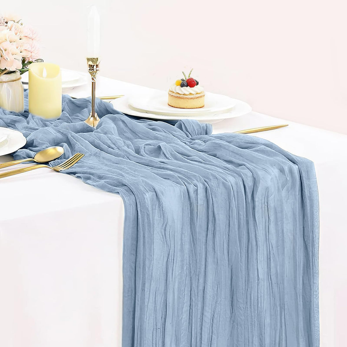 12 Pack Champagne Cheesecloth Table Runner 35x120 Inches, Summer Cheese Cloth Table Runner 10FT Boho Sheer Gauze Runner for Bridal Shower Wedding Baby Shower Party Decor