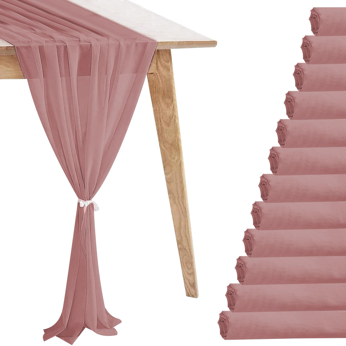 12 Pack Baby Pink Table Runner 10ft Romantic Chiffon Table Runner for Wedding Baby Shower and Birthday Party Cake Table Decorations(120 x 12 in)