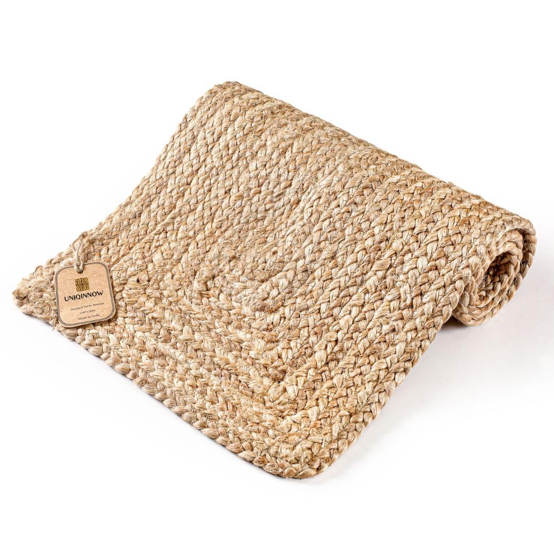 Jute Braided Placemats Set of 4 Reversible, 100% Jute, Nonslip 14x14 inch Square Farmhouse Vintage Jute Placemats for Dining Table, Perfect for Indoor Outdoor, Natural