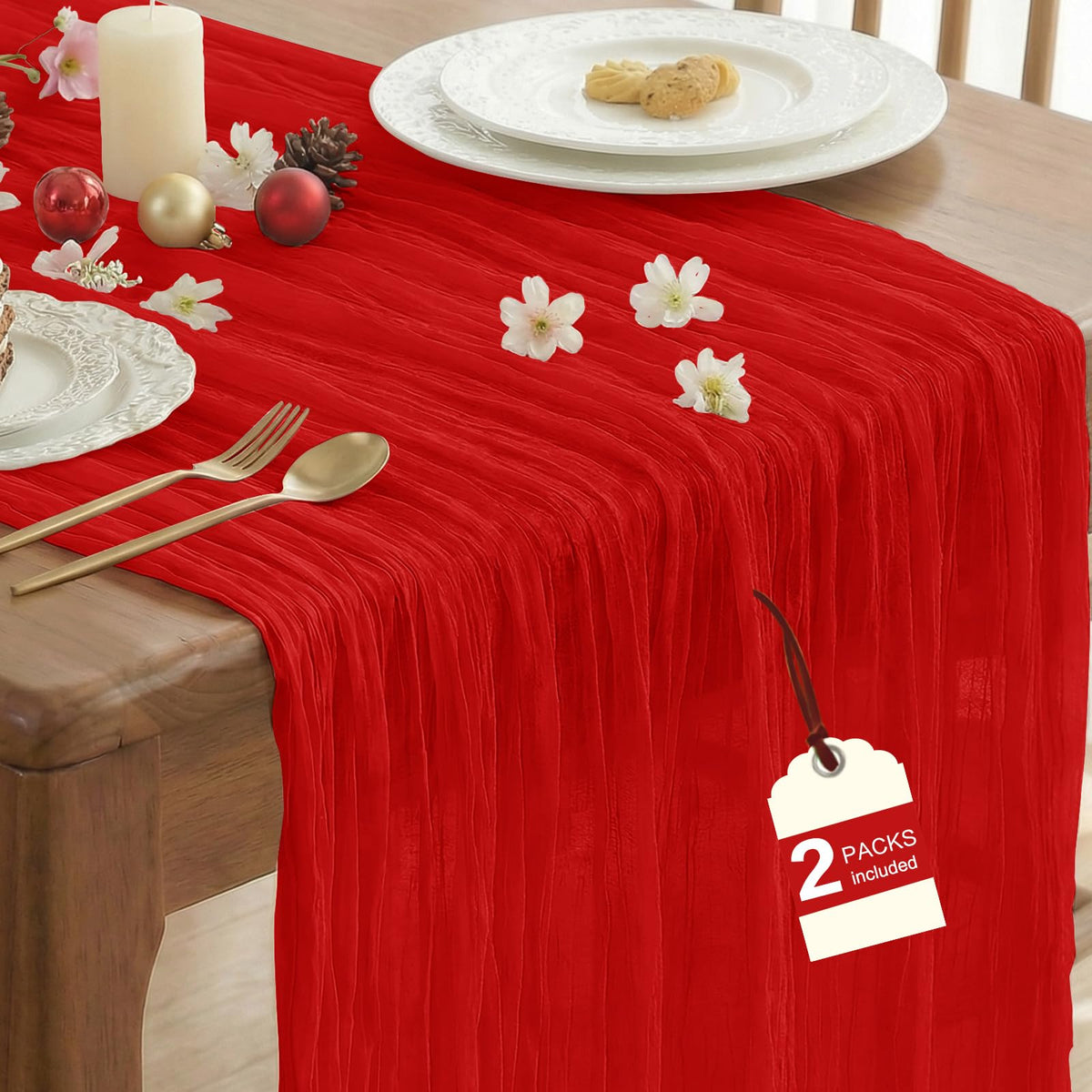2 Pack Fall Table Runner Terracotta Cheesecloth for Home Thanksgiving Party