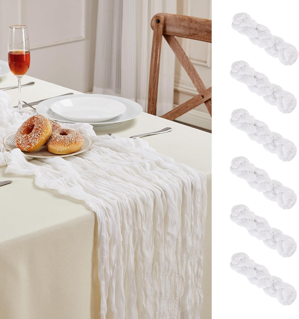6 Pack White Cheesecloth Table Runner 35×120Inch Fall Boho Gauze Home Decor