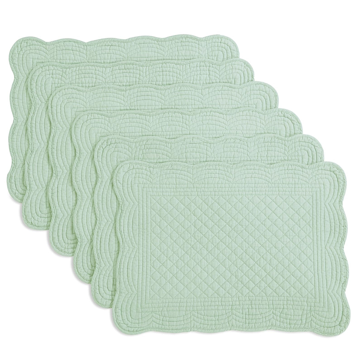 HOMBYS Quilted Placemats Set of 6 Washable-13x18 inches Rectangular Placemats for Kitchen Table-100% Cotton Fabric Rectangular Table Mats, (Emerald Green)