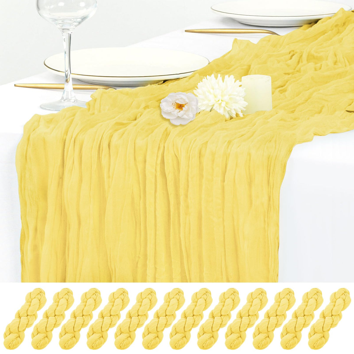 12 Pack Beige Cheesecloth Table Runner 17x108 Inch Boho Gauze Cheese Cloth Table Runners Rustic Sheer Runner for Wedding Party Baby Shower Birthday Home Decor