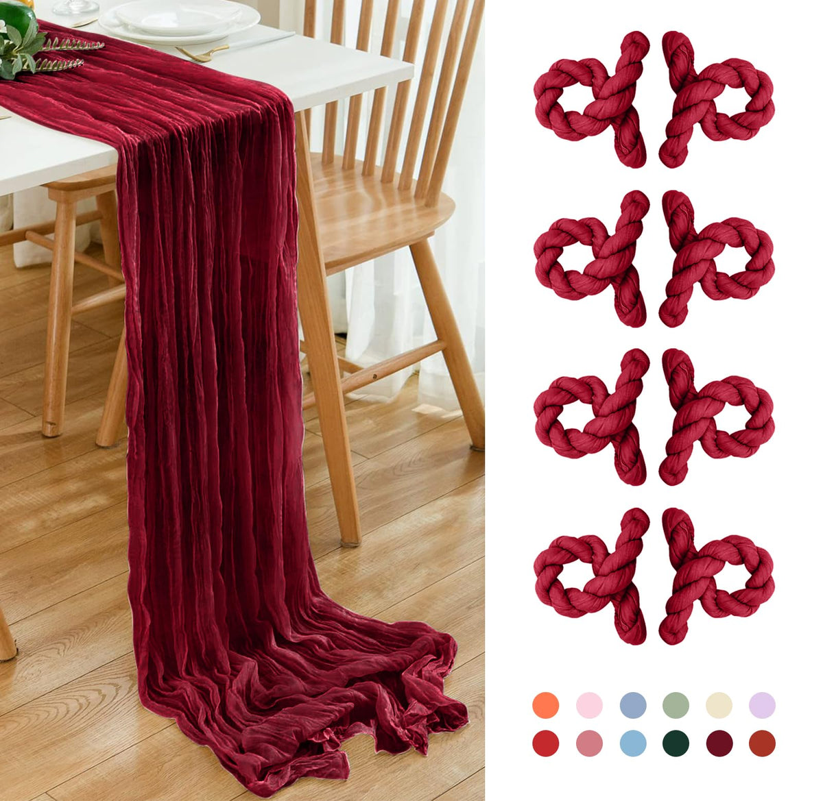 6 Pack Brown 10 Ft Cheesecloth Table Runner 20x120 Inch Boho Wrinkled Sheer Romantic Gauze Decor for Wedding, Bridal Shower, Birthday Party