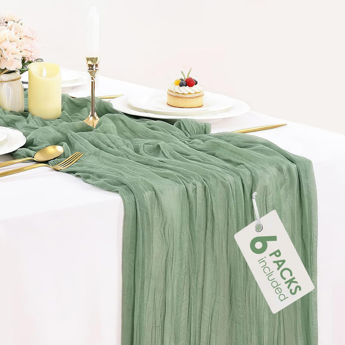 12 Pack Champagne Cheesecloth Table Runner 35x120 Inches, Summer Cheese Cloth Table Runner 10FT Boho Sheer Gauze Runner for Bridal Shower Wedding Baby Shower Party Decor