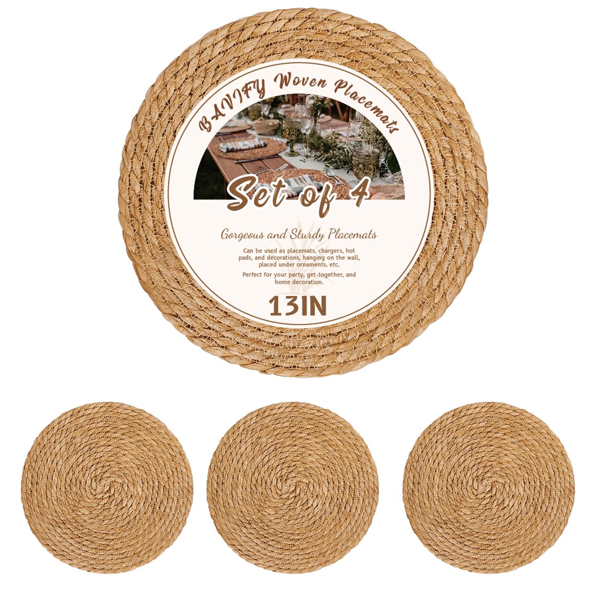 BAVIFY 13" Round Woven Placemats Set of 10, Plate Chargers for Dining Table