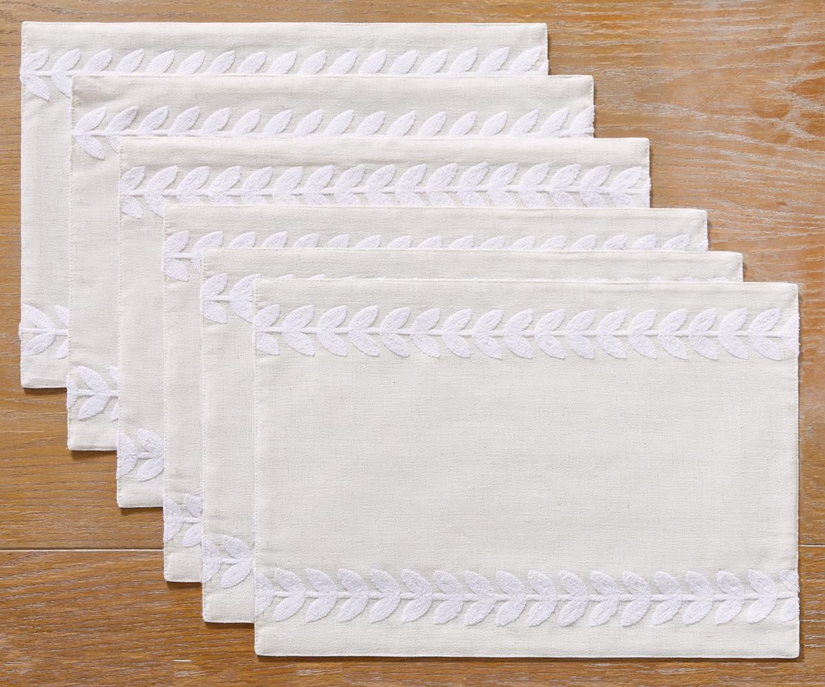 Wracra Embroidered Place Mats, Sage Green Rustic Placemats Set of 4