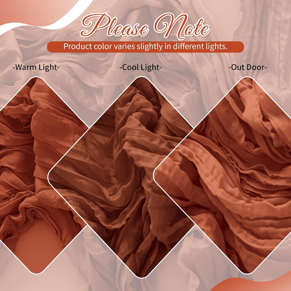 Terracotta Boho Cheesecloth Table Runner 12 Pack 17x108 Inch Sheer Gauze