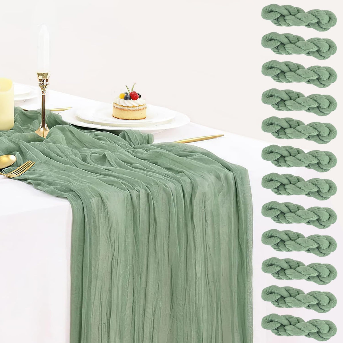 12 Pack Champagne Cheesecloth Table Runner 35x120 Inches, Summer Cheese Cloth Table Runner 10FT Boho Sheer Gauze Runner for Bridal Shower Wedding Baby Shower Party Decor