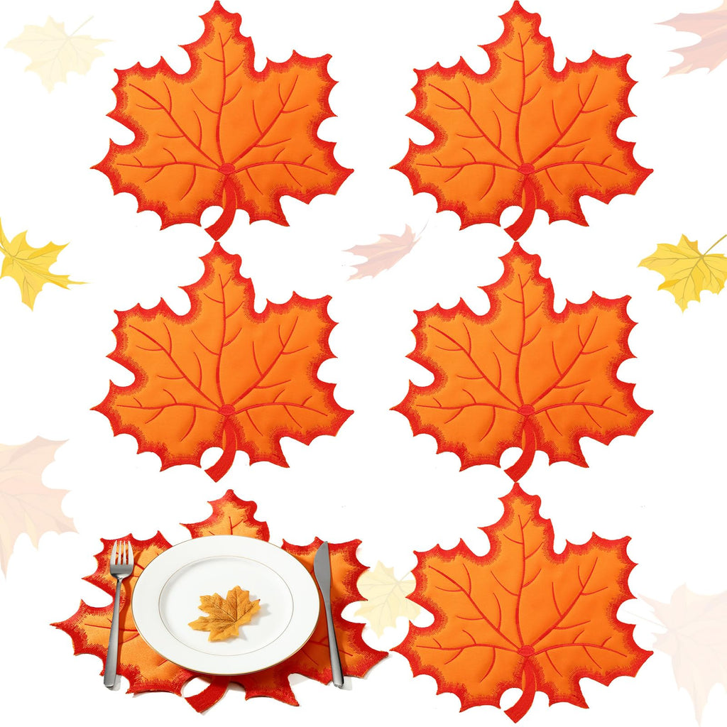 Yingzhao 6 Pcs Fall Leaf Placemats Thanksgiving Orange Table Placemats
