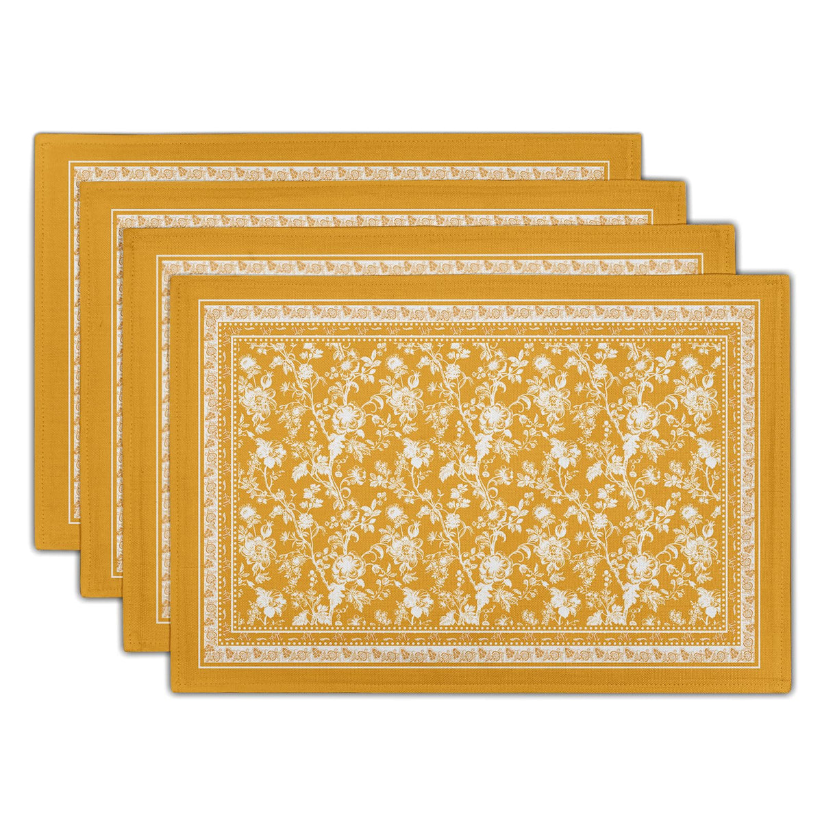 Blue Floral Branches Placemats Set of 4 ，12 x 18 Inch Chinoiserie Table Mats Washable Heat Resistant Linen Fabric Rectangle Place Mat for Indoor Outdoor Kitchen Dining Home Decor