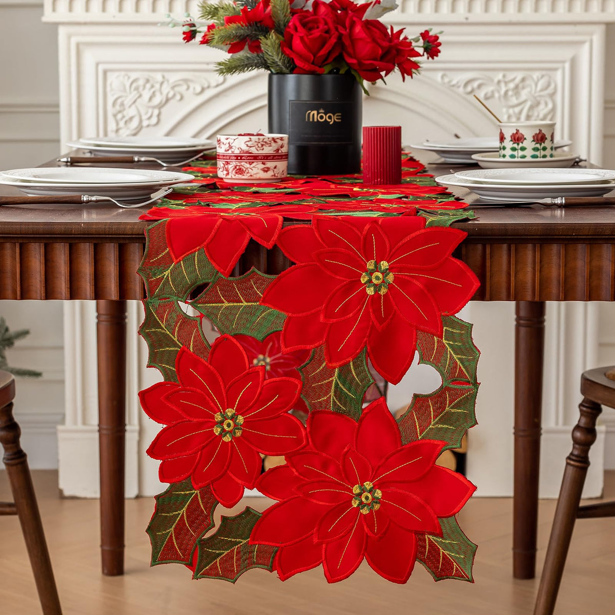 Joyfol Day Fall Thanksgiving Table Runner 14 x 33 Inches, Cutwork Embroidered Brown Maple Leaves Table Runners, Autumn Rust Dresser Scarf for Harvest Party Dinner Seasonal Decoration