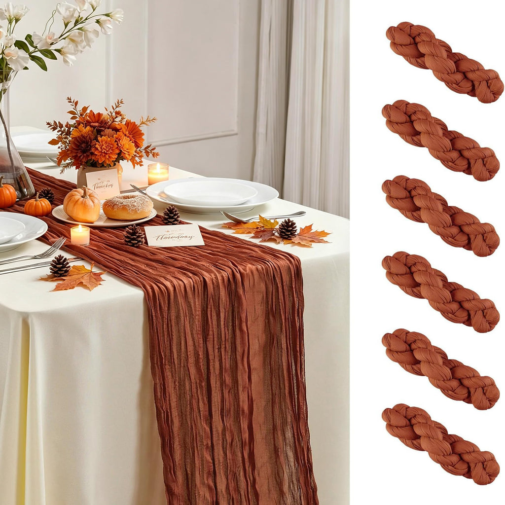 6 Pack White Cheesecloth Table Runner 35×120Inch Fall Boho Gauze Home Decor