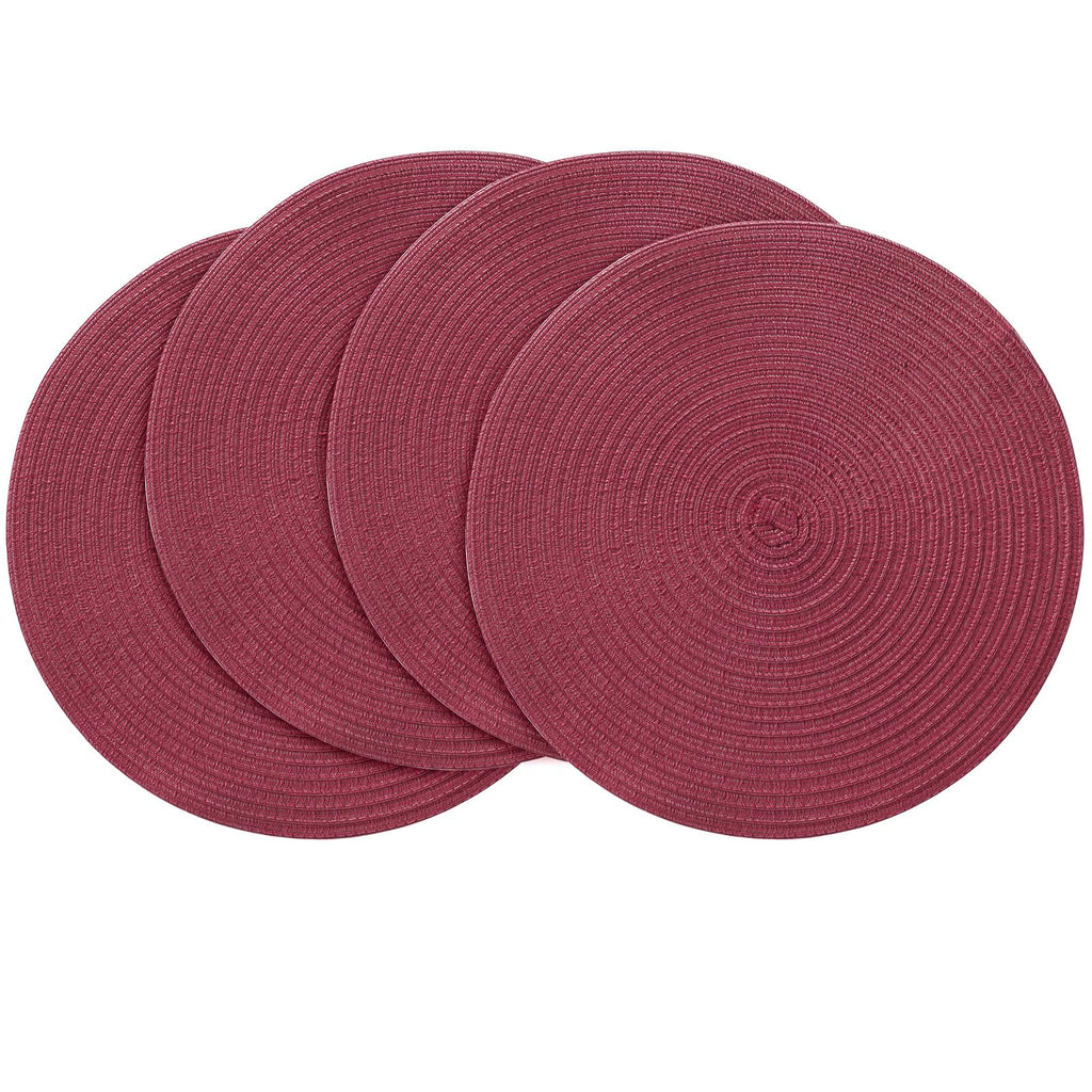 Floroom 15 Inch Round Braided Placemats Set of 4, Washable Heat Resistant Cotton Polyester Circle Place Mats for Kitchen Dining Table - Black