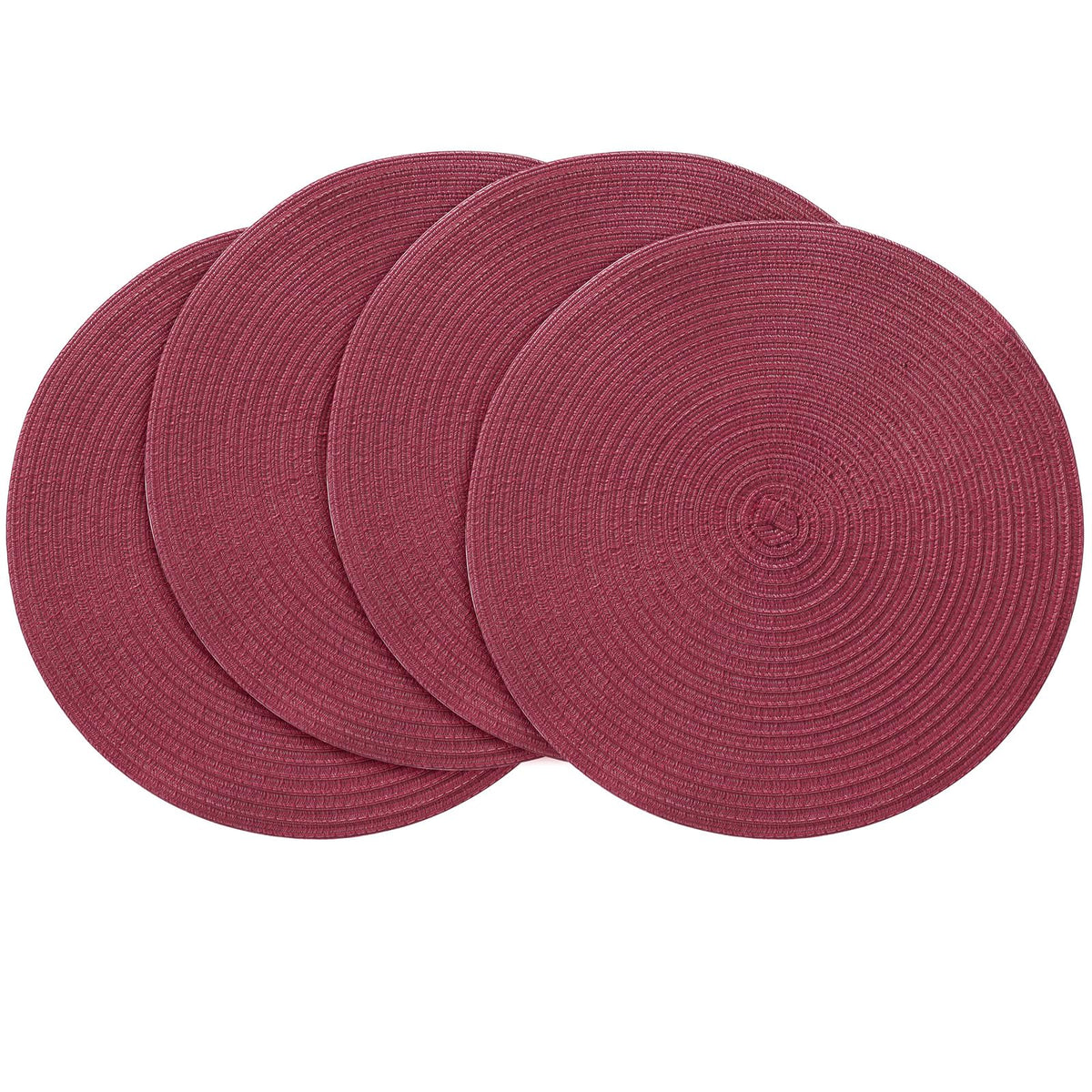 Floroom 15 Inch Round Braided Placemats Set of 4, Washable Heat Resistant Cotton Polyester Circle Place Mats for Kitchen Dining Table - Black