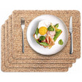Woven Placemats Set of 6, 17" x 12" Rattan Table Mats, Natural Water Hyacinth Chargers for Dinner Plates, Wicker Placemats for Dining Table, Home, Wedding