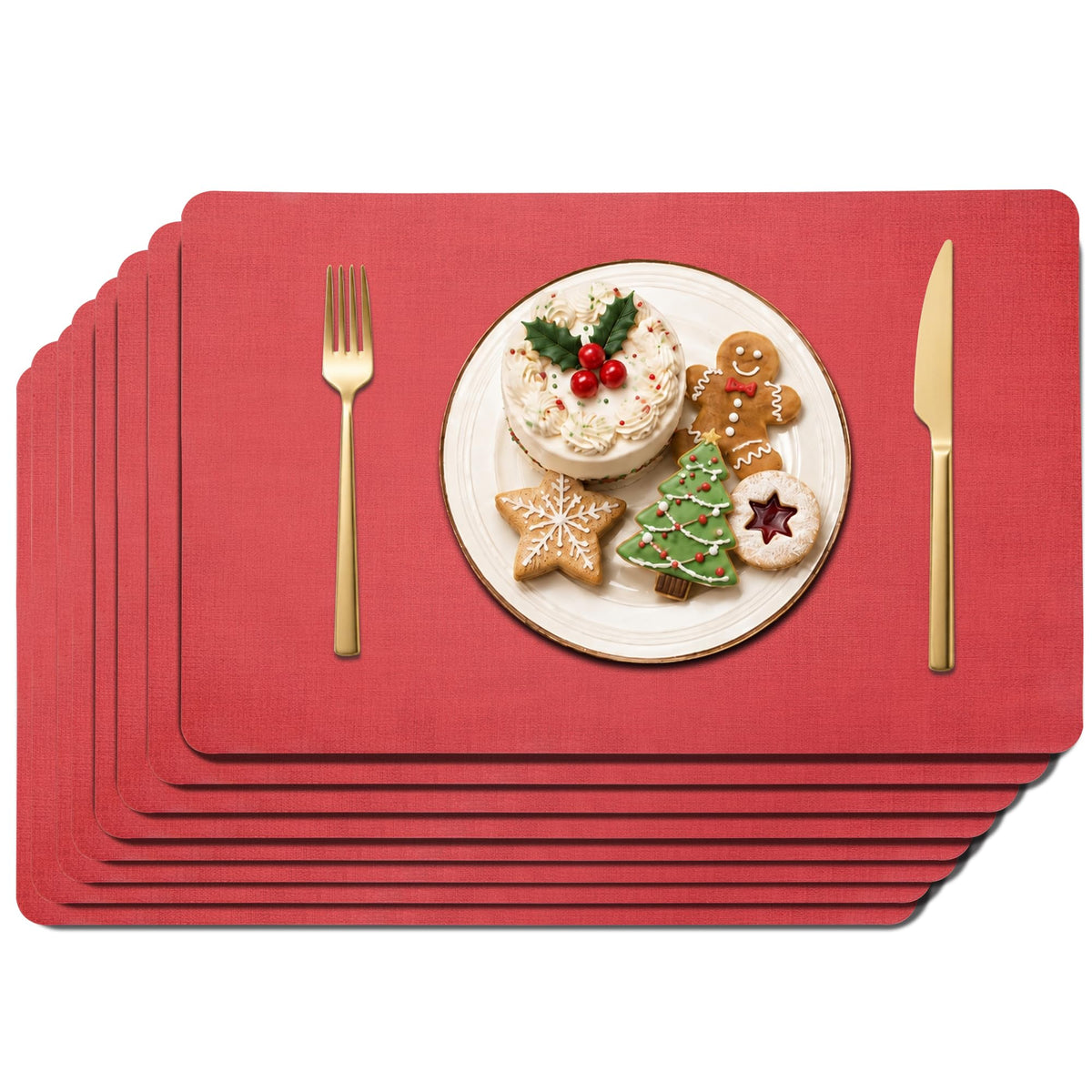 Maxpearl Faux Leather Placemats Set of 6, Easy to Clean, Beige