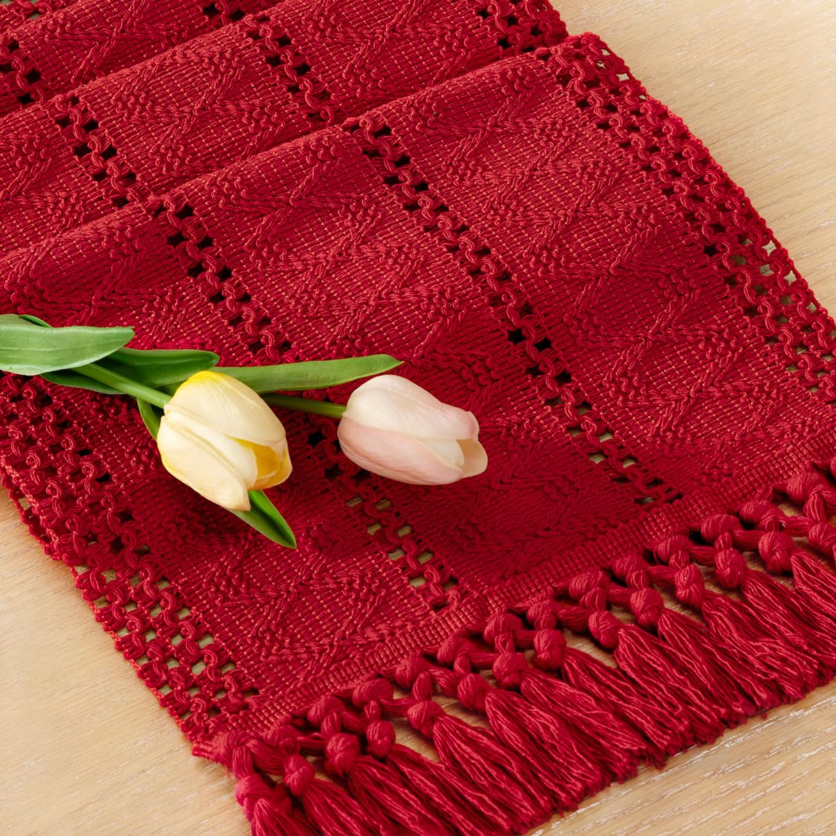 Boho Table Runner Fall Farmhouse Burlap Dining Dresser Scarf Home Decor