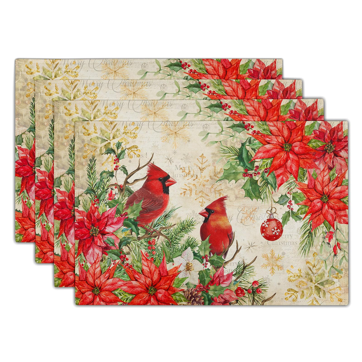 Blue Floral Branches Placemats Set of 4 ，12 x 18 Inch Chinoiserie Table Mats Washable Heat Resistant Linen Fabric Rectangle Place Mat for Indoor Outdoor Kitchen Dining Home Decor