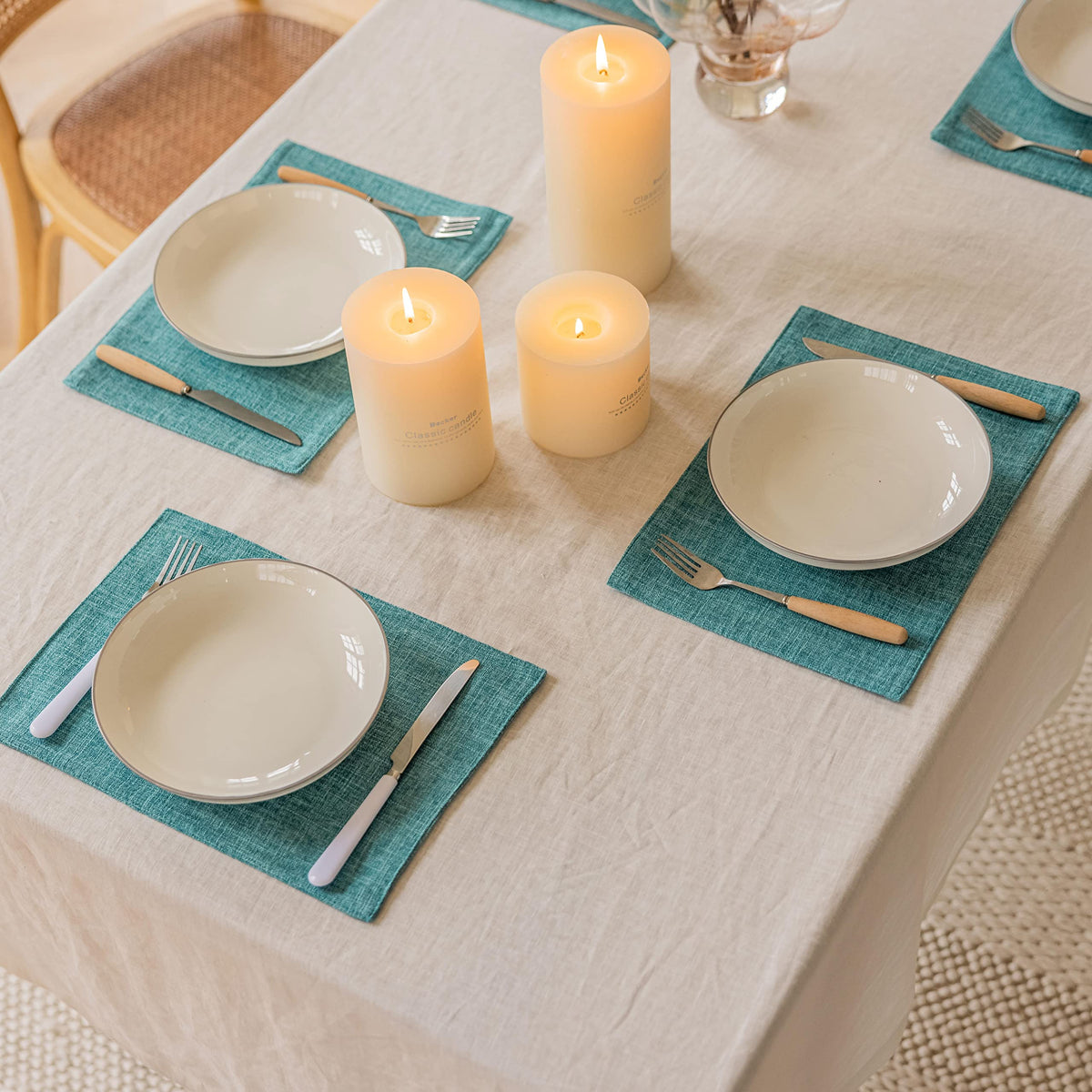 Home Brilliant Linen Placemats Set of 4 Heat Resistant Dining Table Cloth Place Mats Kitchen Table Mats Placemats Table Decor, Natural Linen