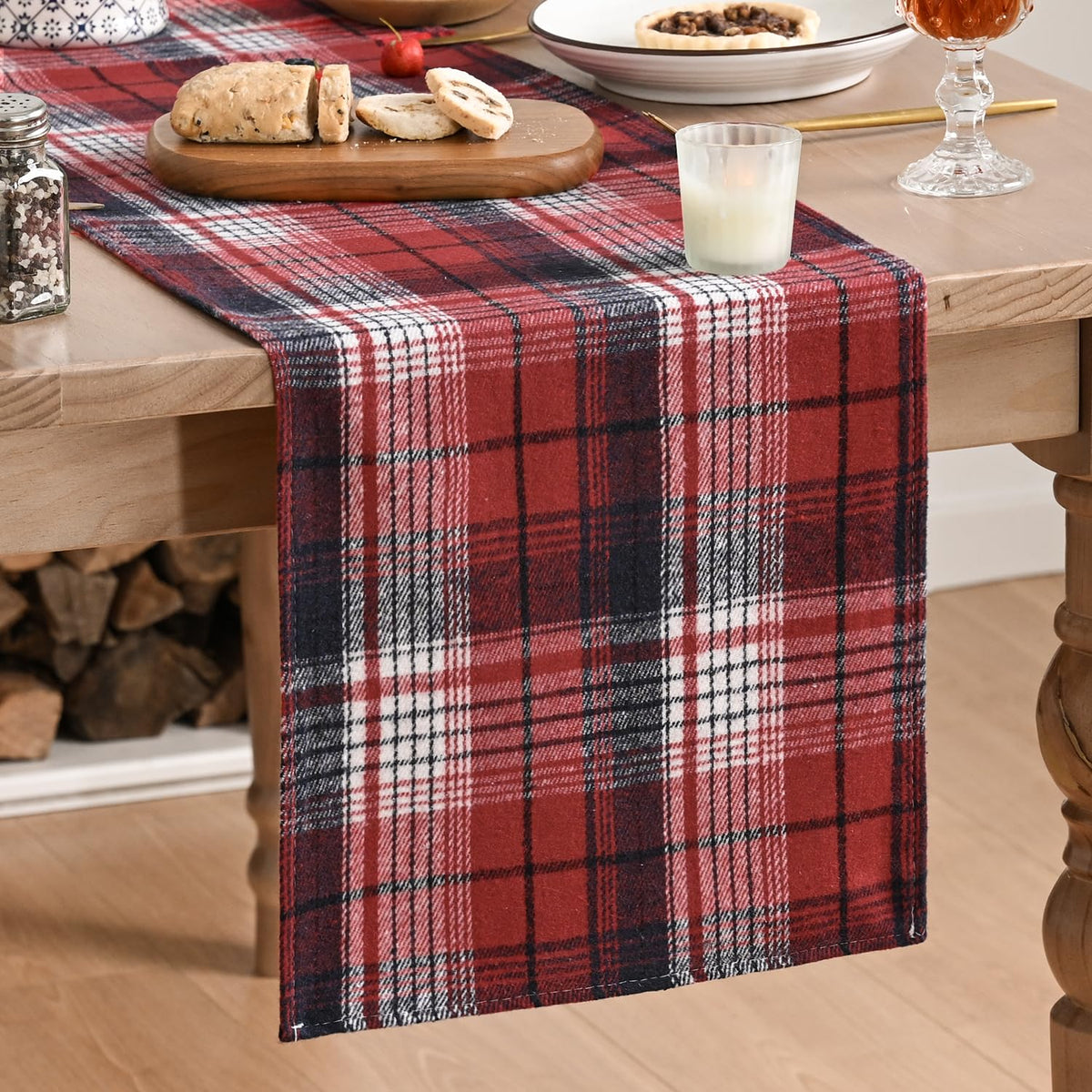Artoid Mode Rust Farmhouse Plaid Fall Table Runner 13x72 Inch