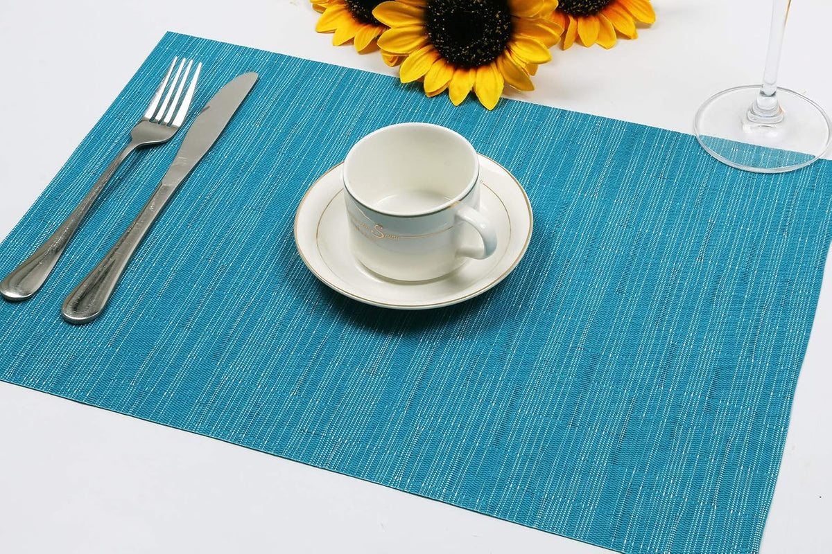 SHACOS Teal Blue Woven Placemats Set of 6 Place Mats for Dining Table