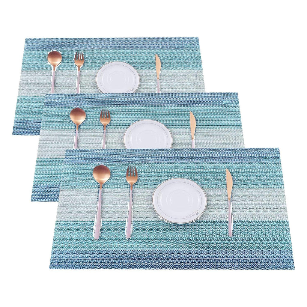 HeloHo Placemats Set of 4,Vinyl Table Place Mats Stain Resistant Foldable Placemats Washable Wipeable Placemat for Kitchen Dining Table Decoration Indoor Outdoor（Blue）